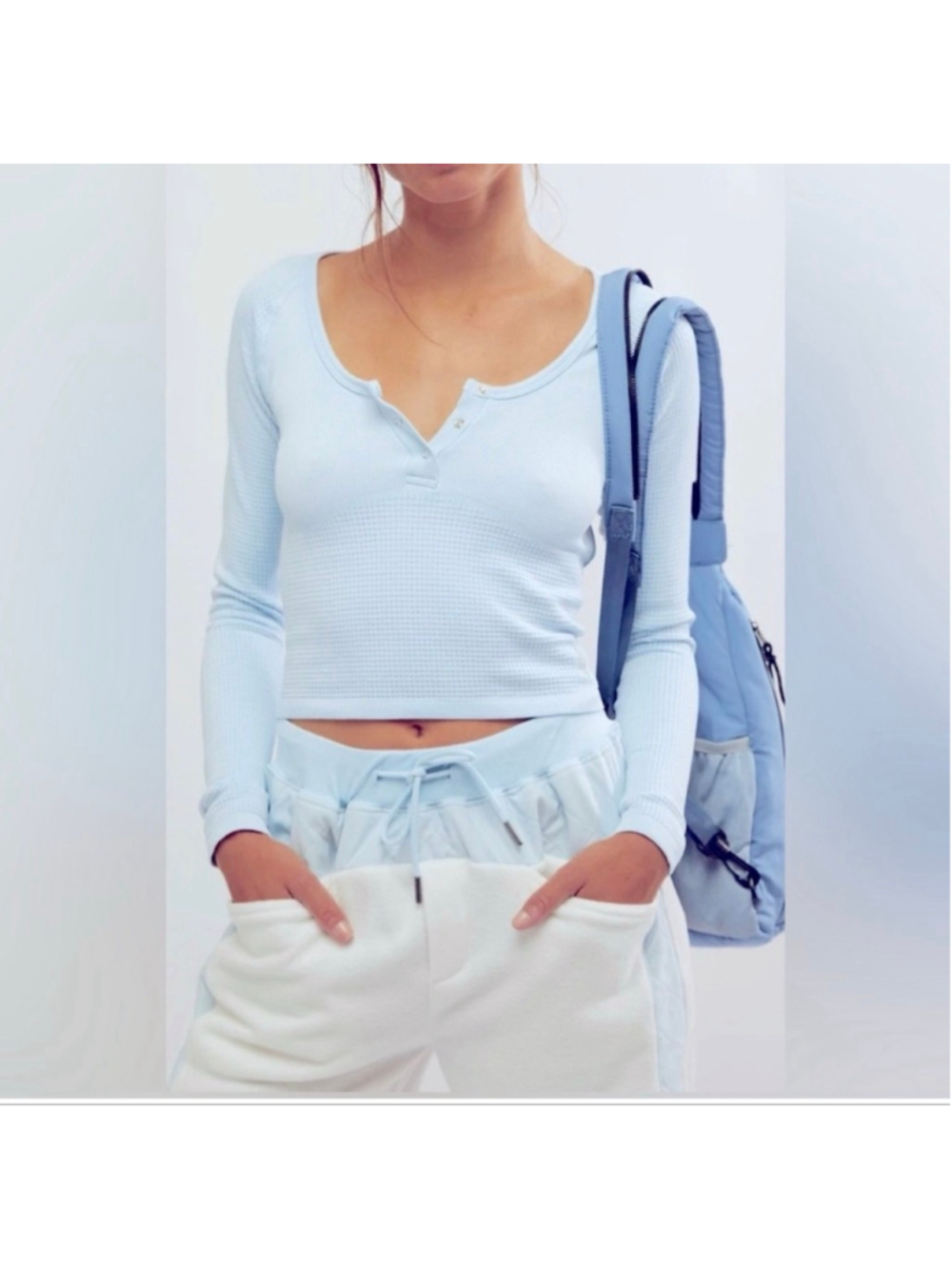 Free People Movement Bail Out Long Sleeve Top Light Blue Medium Large NWT